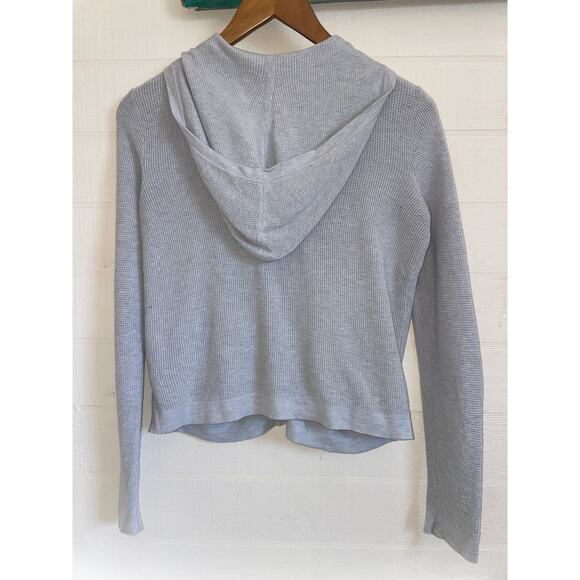 EILEEN FISHER Gray Waffle Knit Hoodie ORGANIC COTTON SILK Sweater Cardigan XXS - Picture 4 of 4